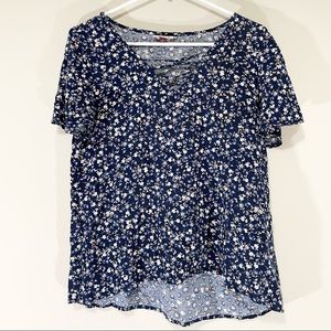 SO Blue and Pink Floral Short Sleeve Blouse Size S